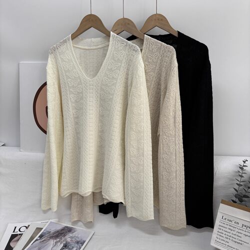 特别好看的打底衫～！简约风淑女针织蕾丝打底T恤上衣85C2/000875