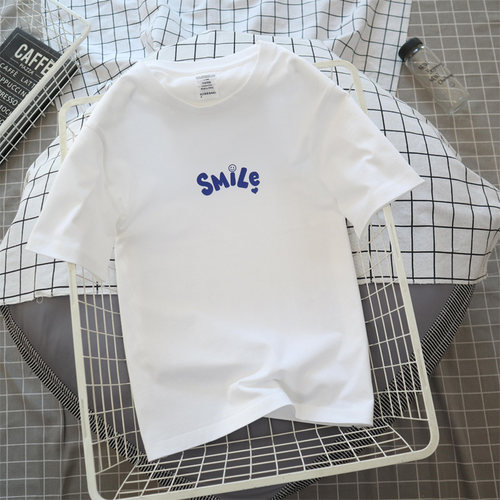 短袖体恤字母笑脸男女简约半袖