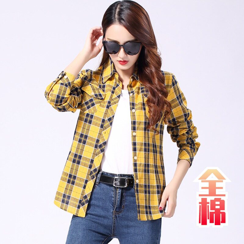 春秋装码全棉格子衬衫外套2026年打底衫女装韩版长袖衬衣修身上衣