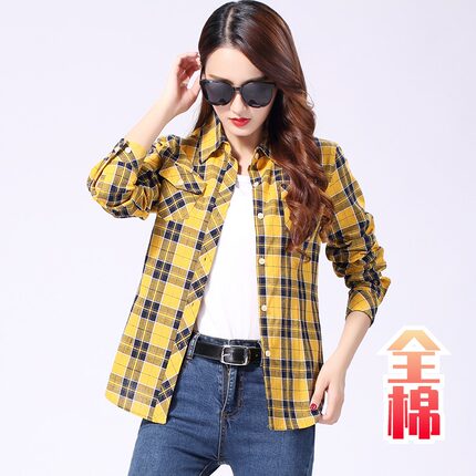 春秋装码全棉格子衬衫外套2026年打底衫女装韩版长袖衬衣修身上衣