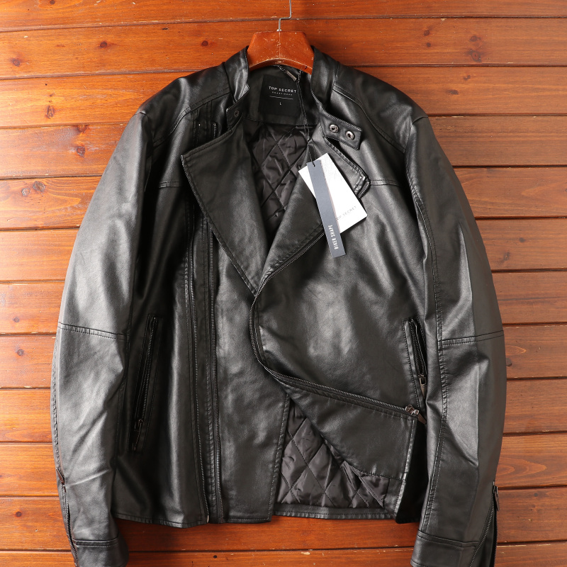 男欧美水洗PU夹棉机车外套