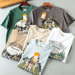 男士 新品 宽松休闲情侣款 短袖 港风潮流复古 T恤衫 全棉水洗2026夏季