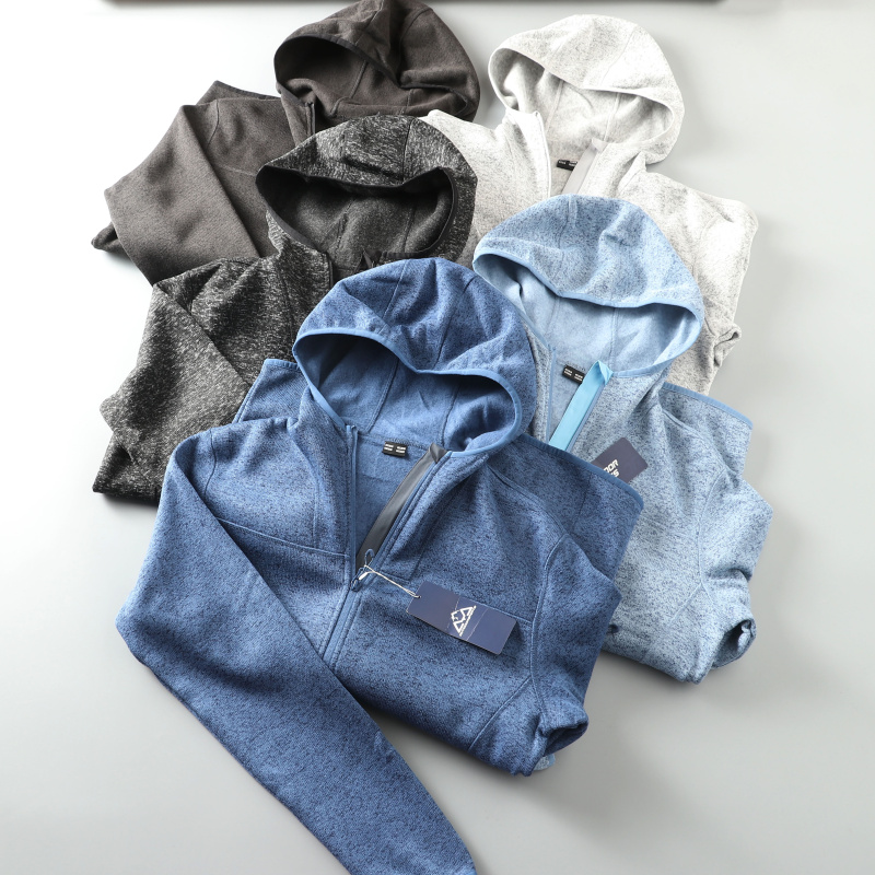 秋冬针织连帽宽松抓绒衣外套