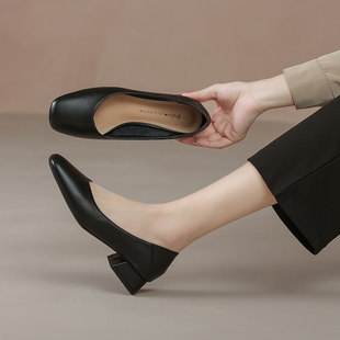香港公务员面试女鞋三厘米浅口黑色上班搭配正装职业鞋不累脚高跟