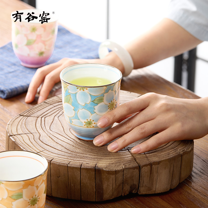 有谷窑日本进口双印椿陶瓷茶杯