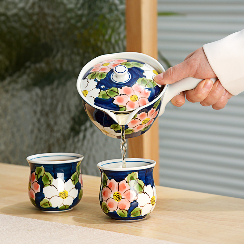 有谷窑日本进口茶具1壶2杯浓山茶花手绘伴手礼盒套装商用家用陶瓷
