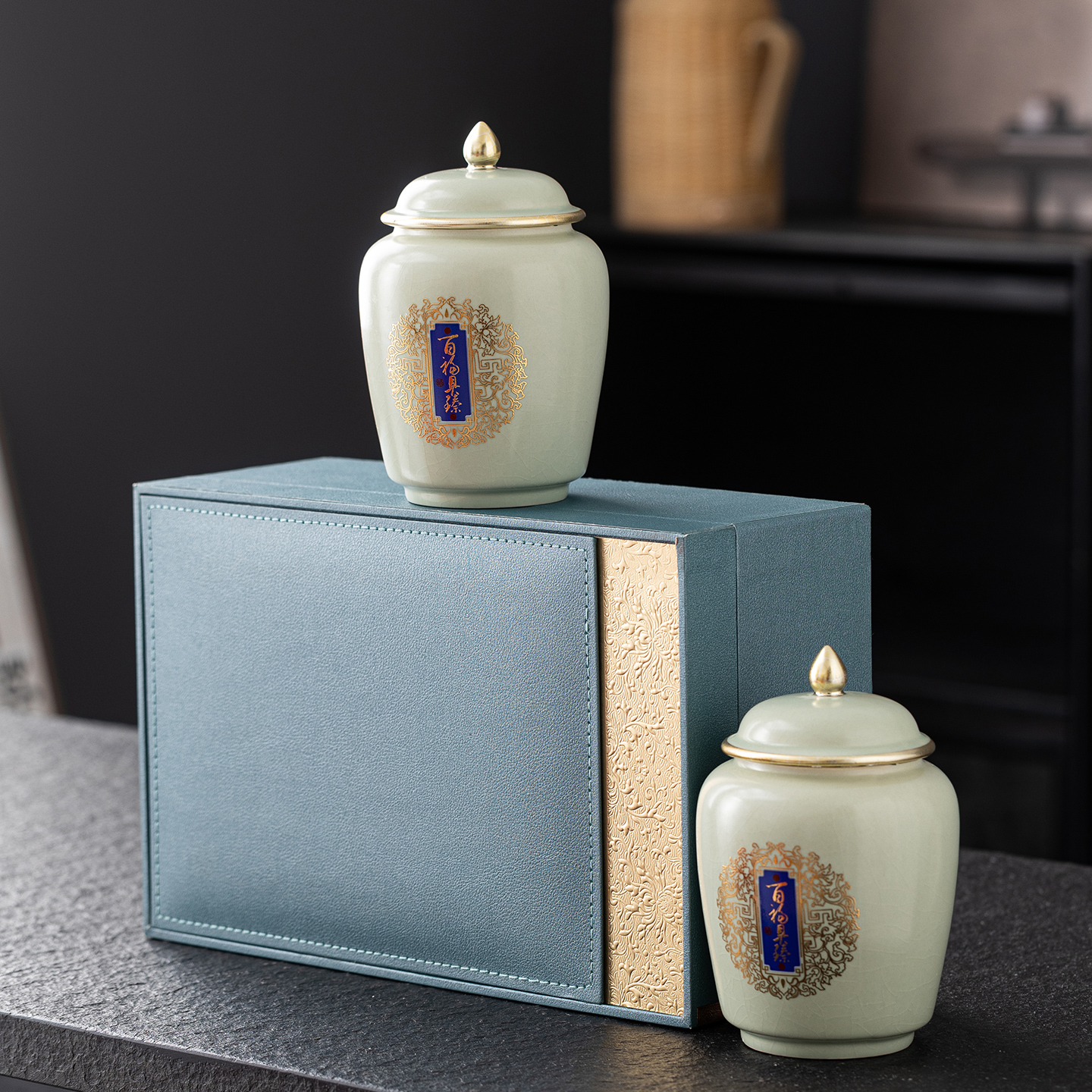 中式陶瓷茶叶罐包装盒空礼盒装