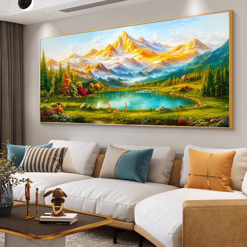 背靠金山聚宝盆十字绣2025新款高端客厅高级感大幅风景.山水画刺