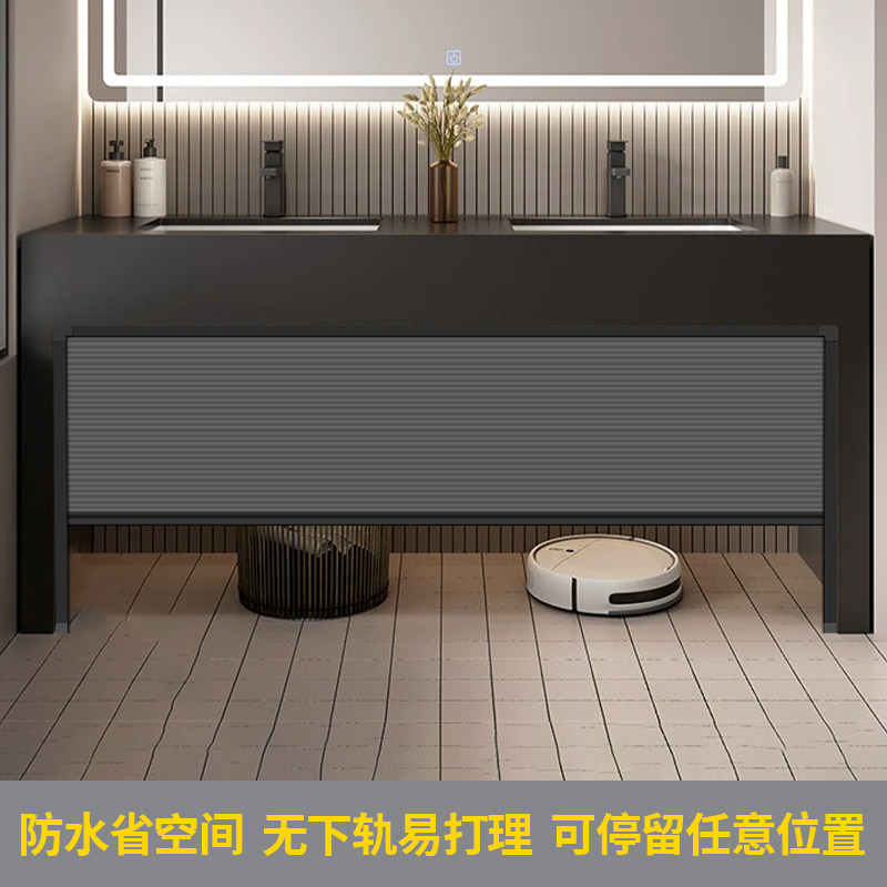 无下轨柜子遮挡帘上下拉柜门免打孔A整体橱柜防尘帘窗户隔断摺叠