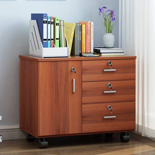 免安装办公室小柜子木质带锁抽屉柜移动收纳柜P带轮桌下矮柜收纳