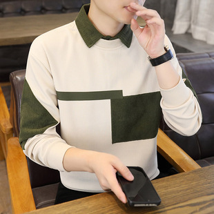 0811c 秋假两件卫衣男士 长袖 体恤翻领POLO衫 拼色有带领打底衫