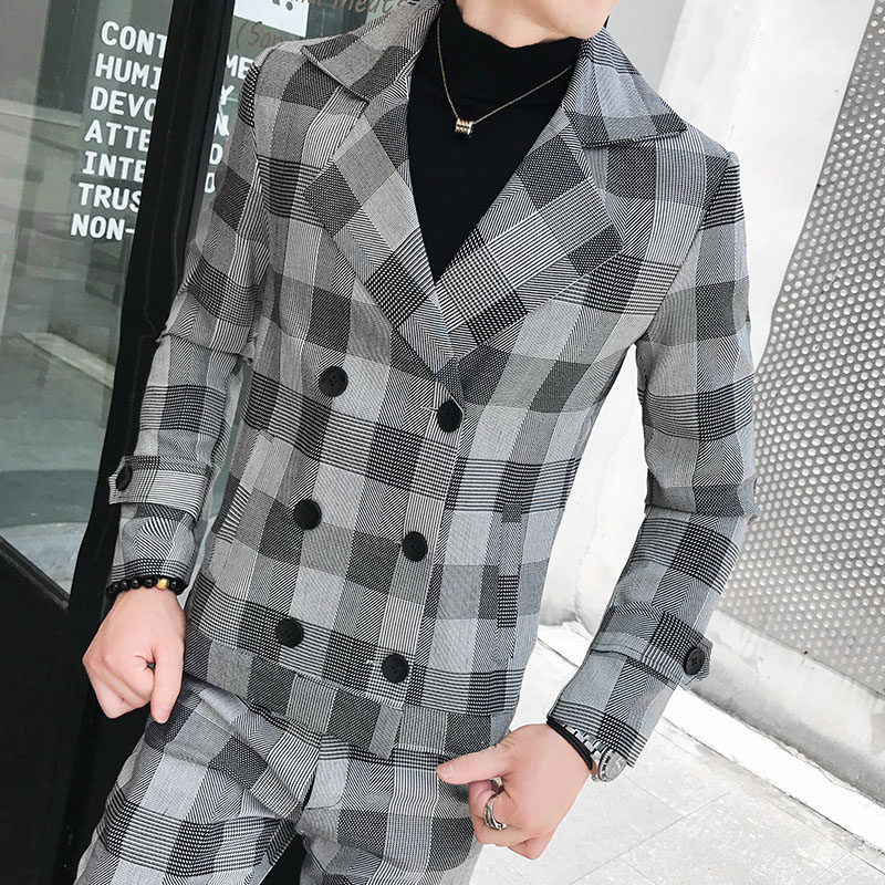 2023 AUTUMN NEW SUIT SUIT MENS KOREAN VERSION SLIM TREND MENS HANDSOME BRITISH STYLE SUIT SET OF TWO
