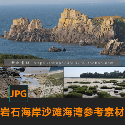 岩石海岸沙滩沼泽海湾CG绘画参考PS场景合成素材matte painting