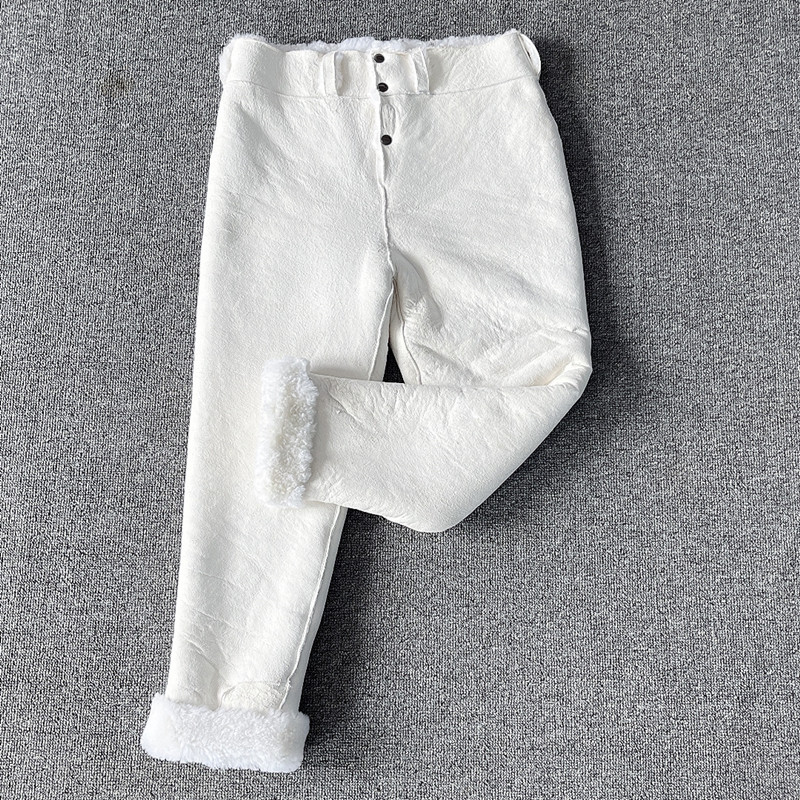 남성용 호주  모피 원피스 가죽 바지 루즈한 하이웨이스트 두꺼운 양가죽 바지 여성용 양가죽 방풍 울 면바지