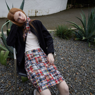 日本进口百家布拼接红色格纹低腰极简半身裙25秋 LOUD LAUGH OUT