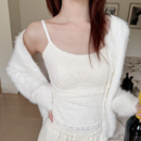 米图双面绒蕾丝吊带自带胸垫 高级感磨毛蕾丝保暖内搭背心女秋冬