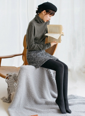 米图超瘦950D收小腿 显瘦美腿条纹连裤袜女秋冬加绒加厚款踩脚袜