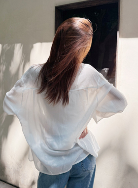 米图莱赛尔天丝亚麻衬衫 轻薄款宽松垂感 防晒微透长袖衬衣女夏季