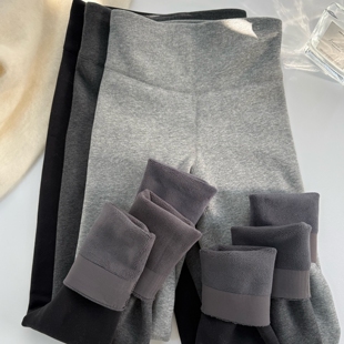 平板 米图黑标加绒裤 高腰九分保暖裤 女冬季 条纹 王300克加厚打底裤