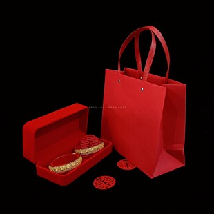 大红色绒布双手镯盒高档龙凤黄金镯收纳包装结婚嫁定亲展示空盒子