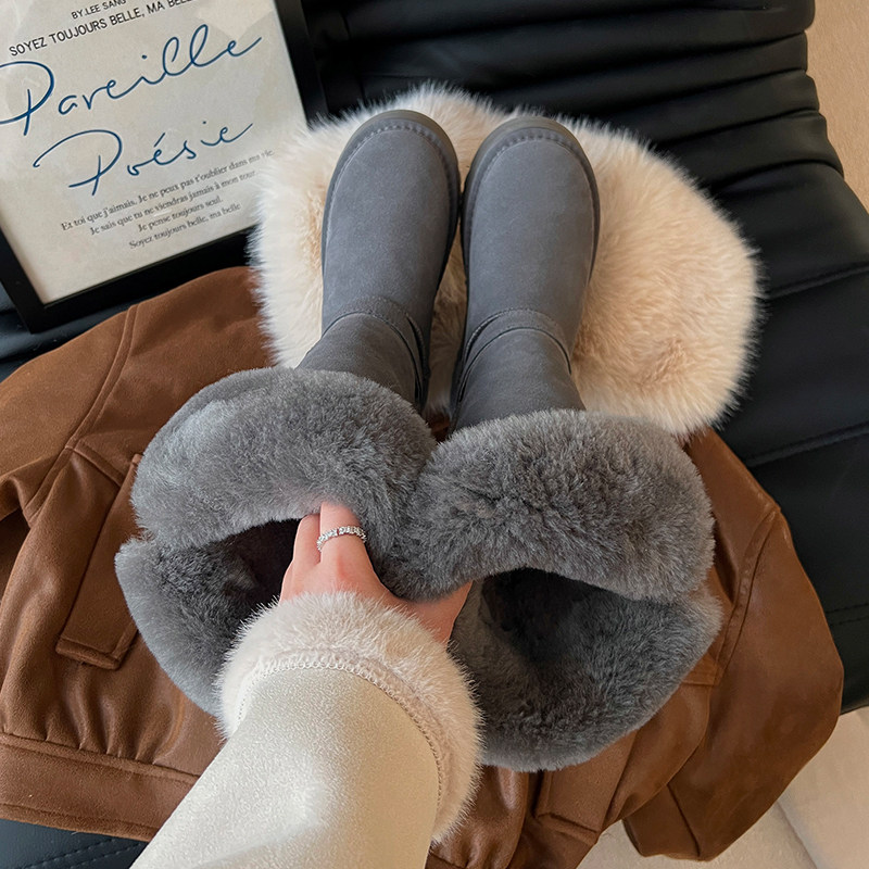 灰色高筒雪地靴女2025冬季新款加绒加厚保暖长靴显腿长厚底骑士靴,女鞋,时尚雪地靴,淘宝优惠券,粉丝福利购,淘宝优惠卷