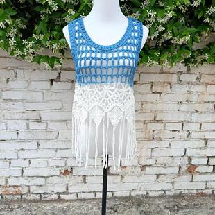 传统手工扎染春夏短款背心马甲女装复古慵懒设计感镂空花百搭马夹