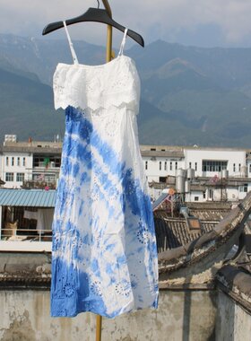 民族风连衣裙棉麻碎花流苏露背女