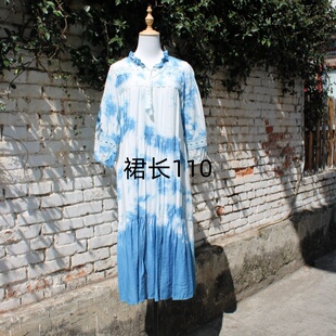 植物板蓝根蓝白扎染蓝染吊带裙后背系带连衣裙古镇海岛旅行长裙女