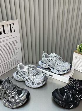 欧洲站网面透气厚底绑带老爹鞋女2025新款百搭复古轻便休闲运动鞋