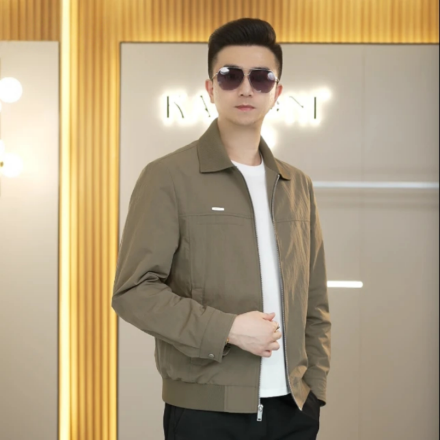 高级感时尚潮流百搭休闲潮流男士春夏季新款翻领简约舒适夹克外套