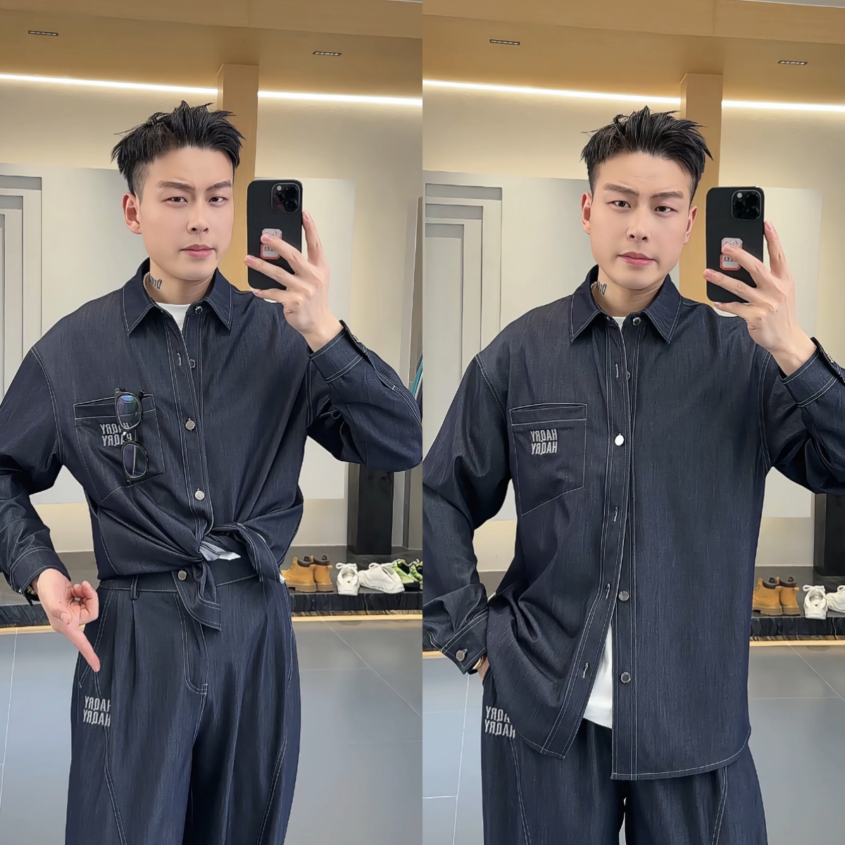 春夏新款高端牛仔套装休闲潮流时尚百搭衬衫外套舒适直筒裤男女款