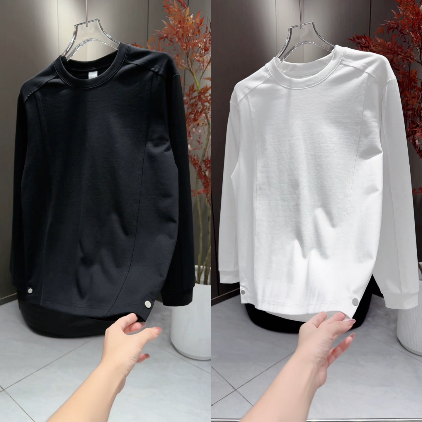 【秋季新品严选】休闲百搭简约纯色设计高品质男圆领打底T恤卫衣