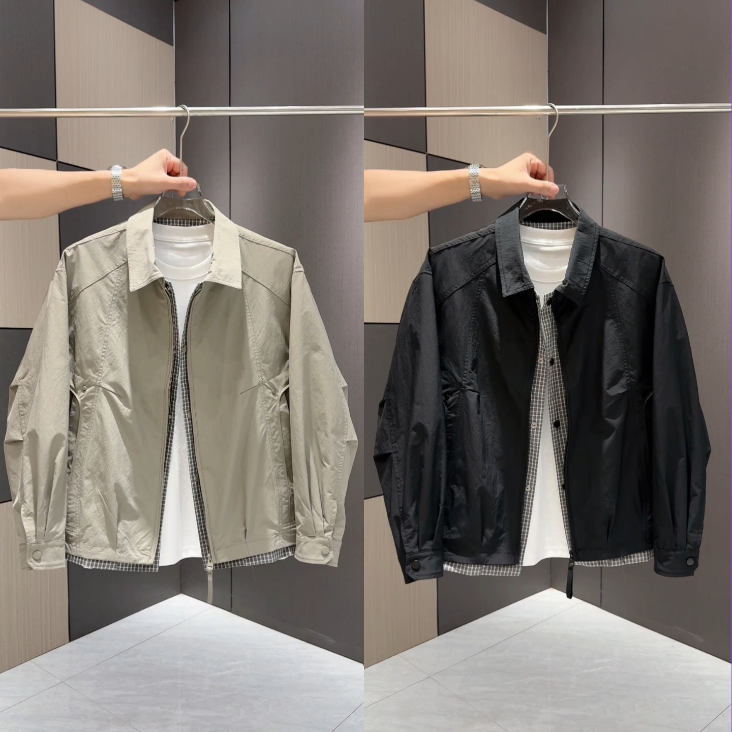 层次感假两件拼接翻领夹克春季新款男士时尚休闲韩系百搭高级外套