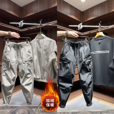 欧洲站冬季潮牌时尚百搭拉链拼接设计款秋季男士休闲裤舒适束脚裤