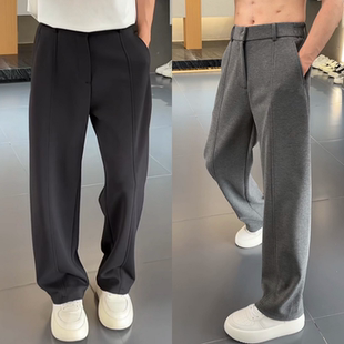 直筒长裤 直播间同款 秋季 百搭弯刀裤 男 纯色简约立体裁剪潮流休闲裤
