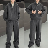 半拉链简约加绒卫衣套装 直播同款 冬季 男保暖休闲两件套潮牌高品质