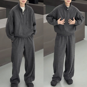 直播同款冬季半拉链简约加绒卫衣套装男保暖休闲两件套潮牌高品质