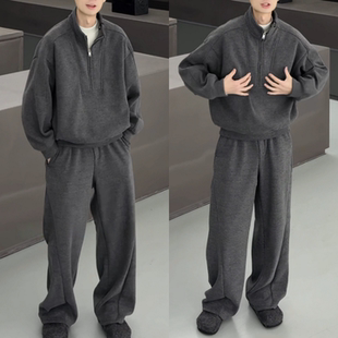 直播同款冬季半拉链简约加绒卫衣套装男保暖休闲两件套潮牌高品质