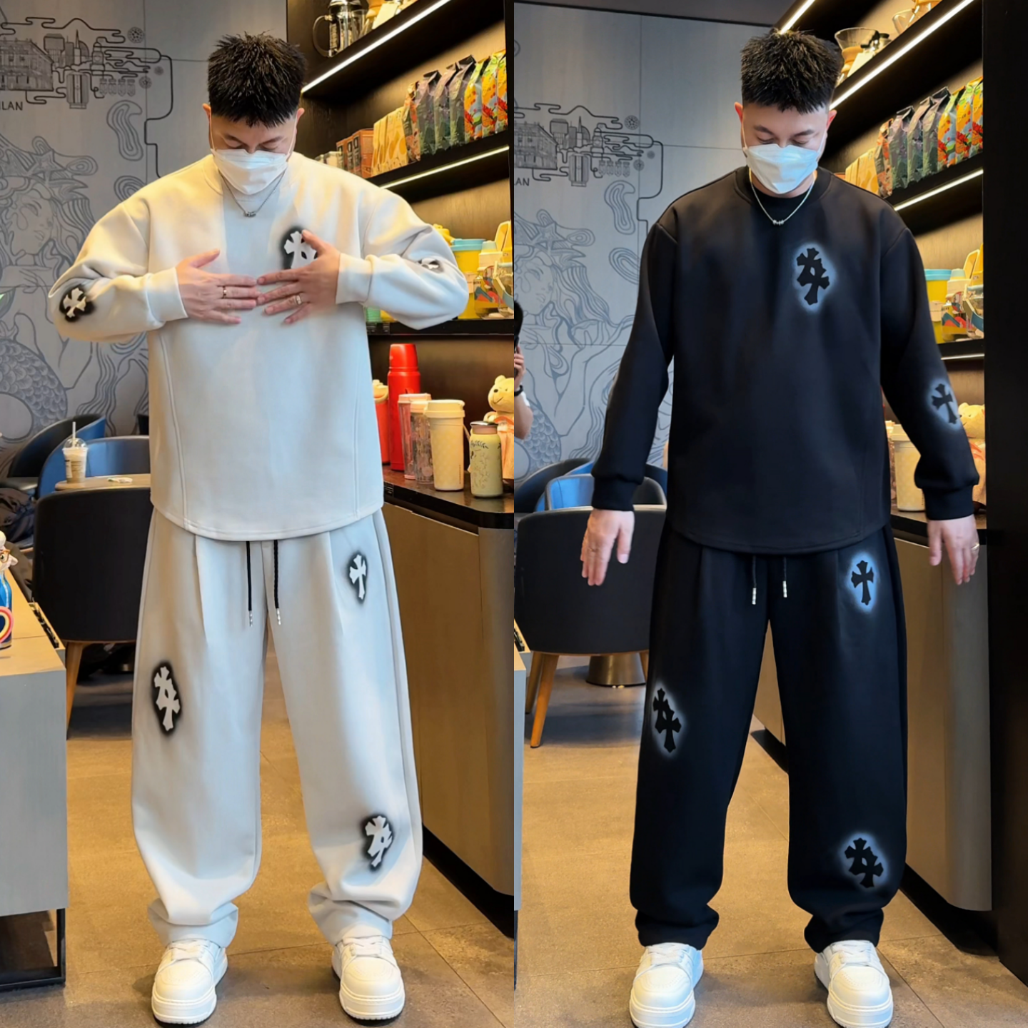 秋季新款扎染小十字标套头套装