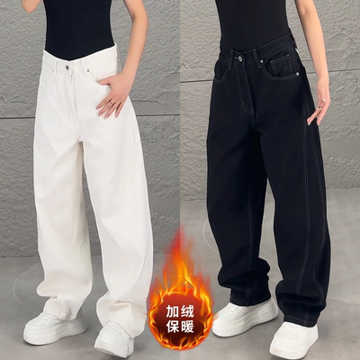 复古潮流高级感男士加绒弯刀设计休闲牛仔裤百搭秋季长裤男女同款