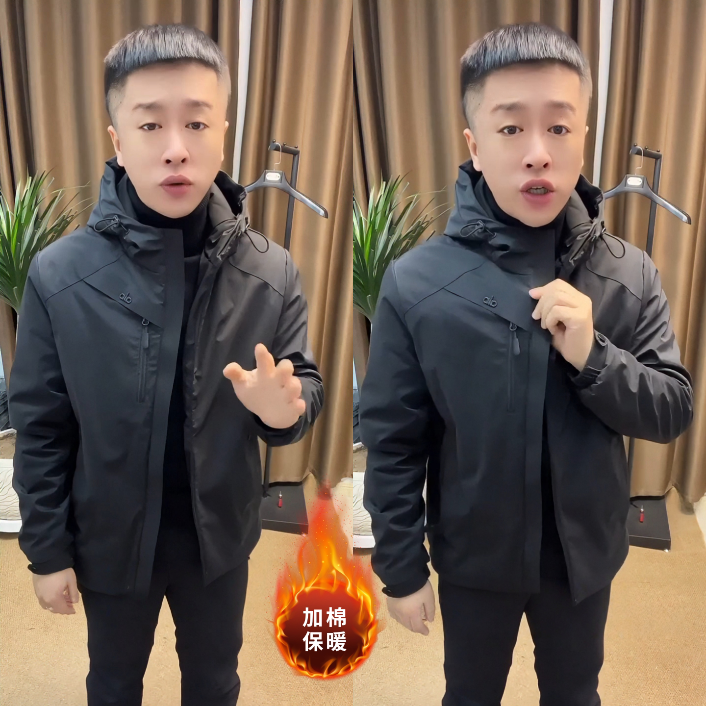 户外男士加棉连帽夹克冬季新款欧货轻奢风商务百搭防风棉服外套潮