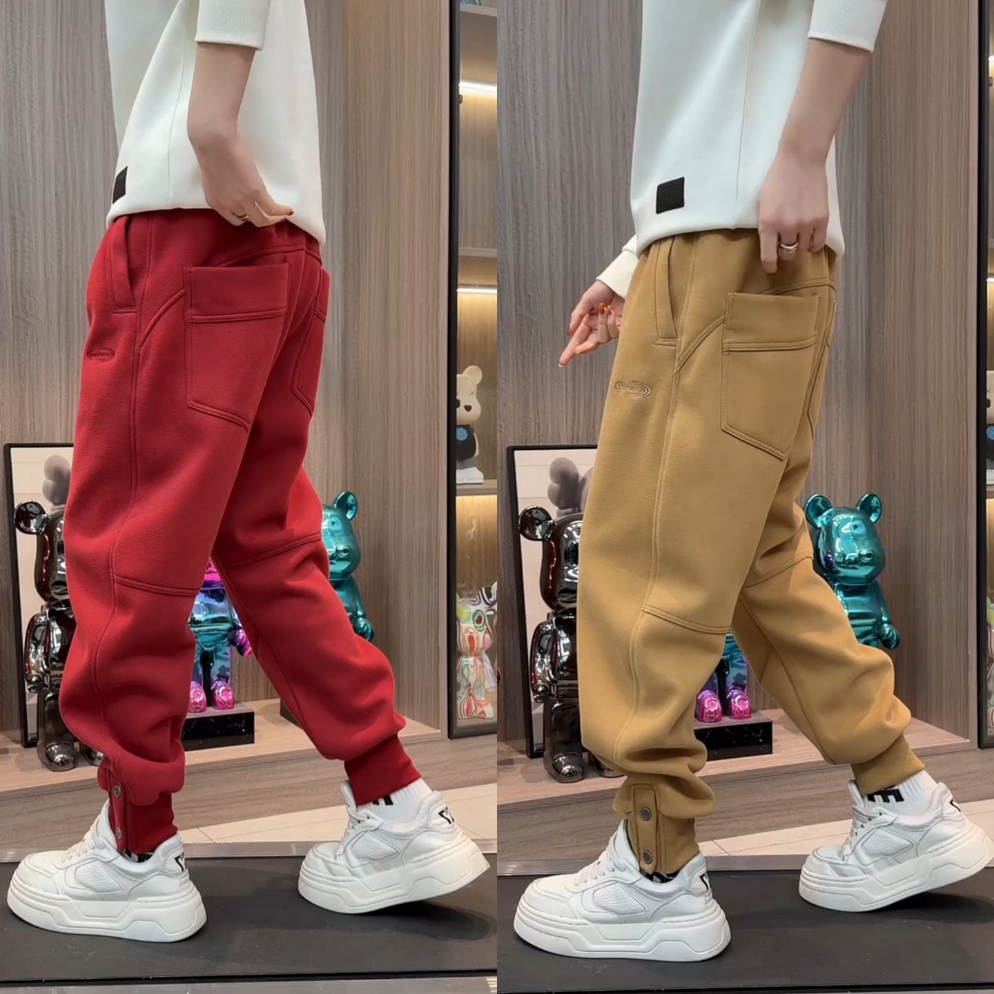 韩版潮牌立体剪裁裤脚按扣男士运动卫裤冬季上新时尚百搭束脚长裤