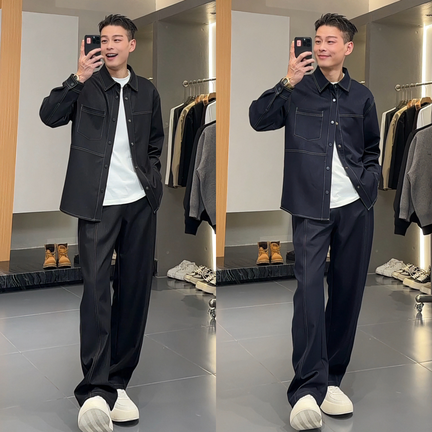 秋季时尚潮流痞帅牛仔外套套装