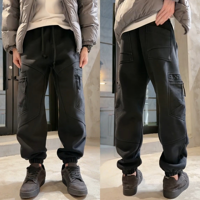 工装风加厚保暖束脚裤男冬季新款多口袋拉链休闲裤黑色百搭卫裤潮