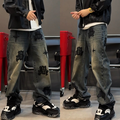 秋季新款男士字母牛仔裤休闲裤