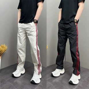 美式复古三条杠男款拼接撞色2026夏季新款舒适百搭凉爽透气休闲裤