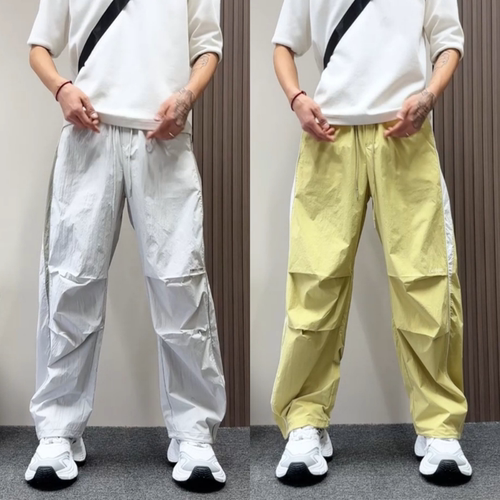 春夏款简约运动风条纹拼接直筒裤
