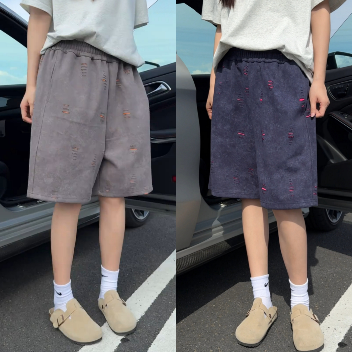 美式街头风个性潮流短裤男2026年春夏新款中腰直筒破洞款休闲卫裤