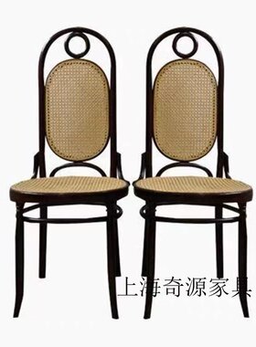 美式实木藤编餐椅中古椅别墅