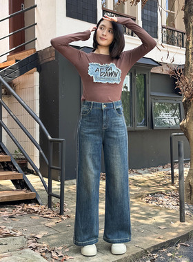 香依雅园 2025秋季新款大码胖MM休闲直筒宽松高腰显瘦阔腿裤58018